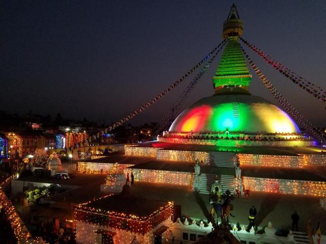 Boudhanath, one of the largest Buddhist stupas in the world and the biggest in Nepal, was repaired with more than $2 million in private donations. (AP) 