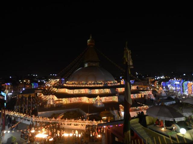 After the 2015 Nepal earthquake, the stupa was badly damaged and its spire developed a crack. (AFP) 