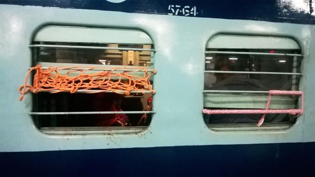 A yarn bombing on the window of a train in Jabalpur, Madhya Pradesh. A yarn bombing on the window of a train in Jabalpur, Madhya Pradesh.