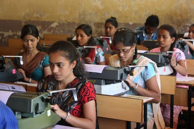 Typing exams at Maratha School, Worli (Photo: Chirodeep Chaudhuri )