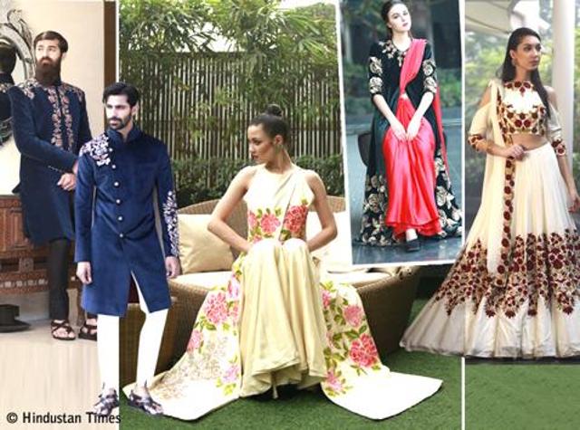 Here’s a glam, refreshing take on traditional wear that’s perfect for lighthearted pre-wedding functions.(Waseem Gashroo/HT Photo, Shara Ashraf/Concept and Styling) Here’s a glam, refreshing take on traditional wear that’s perfect for lighthearted pre-wedding functions.(Waseem Gashroo/HT Photo, Shara Ashraf/Concept and Styling)
