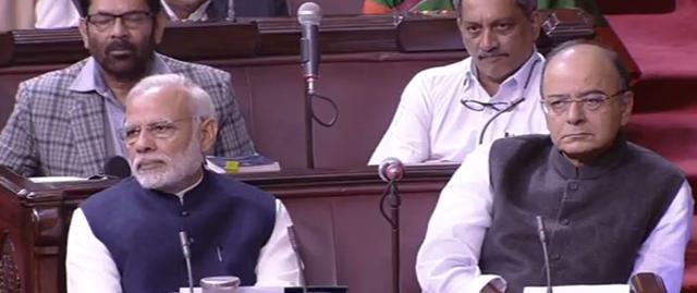 Prime Minister Narendra Modi and finance minister Arun Jaitley in Parliament on Thursday. (ANI Photo/RSTV)
