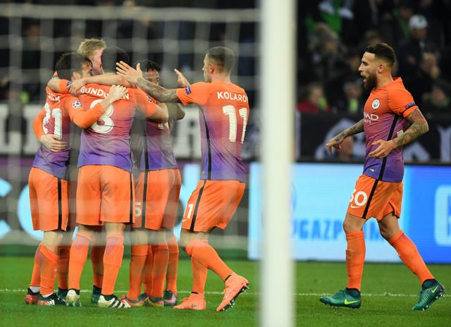 Manchester City drew 1-1 with Borussia Moenchengladbach but both teams ended with only 10 players. (AFP) Manchester City drew 1-1 with Borussia Moenchengladbach but both teams ended with only 10 players. (AFP)