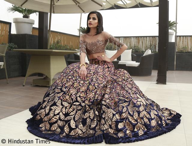 A magnificent lehenga teamed with a sheer blouse from Manish Malhotra’s collection, A Persian Story.(Waseem Gashroo/HT Photo, Shara Ashraf/Concept and Styling) A magnificent lehenga teamed with a sheer blouse from Manish Malhotra’s collection, A Persian Story.(Waseem Gashroo/HT Photo, Shara Ashraf/Concept and Styling)