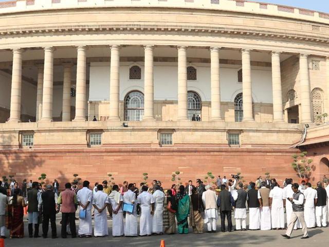 Opposition politicians take part in a protest calling for Prime Minister Narendra Modi to attend Parliament over the ongoing demonetisation process at Parliament House in New Delhi. (AFP Photo) Opposition politicians take part in a protest calling for Prime Minister Narendra Modi to attend Parliament over the ongoing demonetisation process at Parliament House in New Delhi. (AFP Photo)