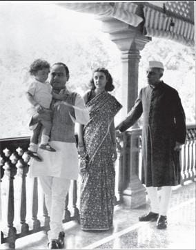 Feroze and Indira Gandhi with Jawaharlal Nehru. Their first son Rajiv was born in 1944 in Bombay. (Courtesy NMML, New Delhi)