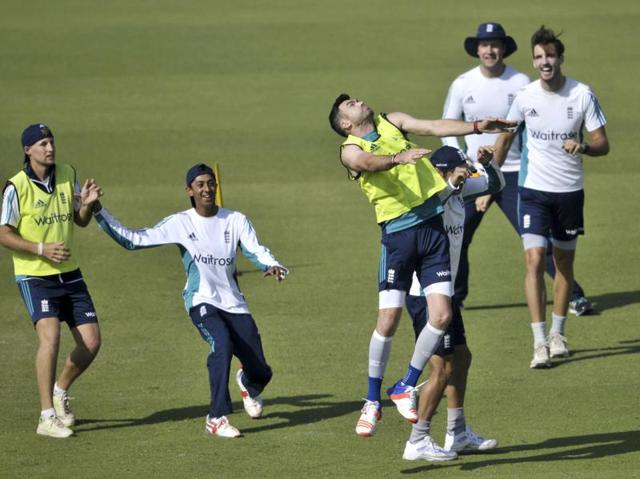 Then the England players indulged in a fun but very physical football match -- their active, warm-down routine. (Ravi kumar/ht photo)