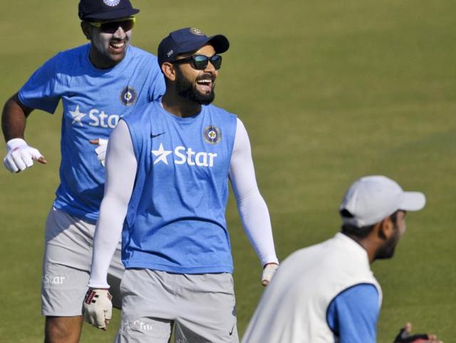 The fielding drills kept all the players on their toes though Virat Kohli ensured the session was not just about workout but also about having some fun under the sun with the boys. (Ravi kumar/ht photo)
