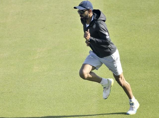 Virat Kohli ended his training with a cool-down run, sticking to the elaborate fitness regimen that he is known for. (Ravi kumar/ht photo)