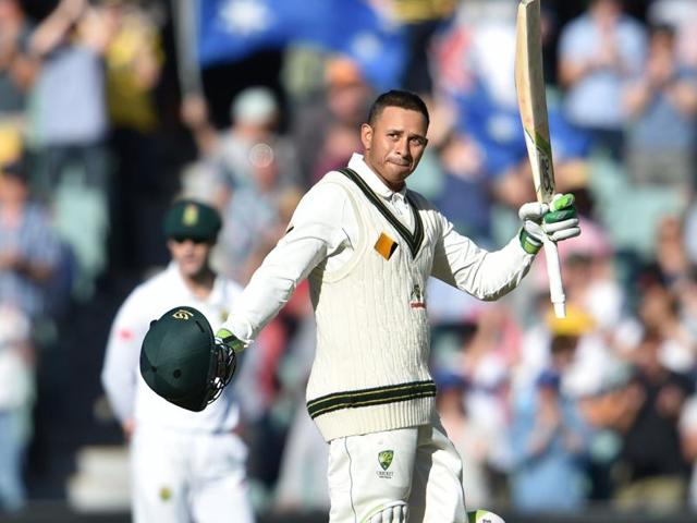 Usman Khawaja became the fourth batsman to score a century in the Pink Ball Test.(AFP)