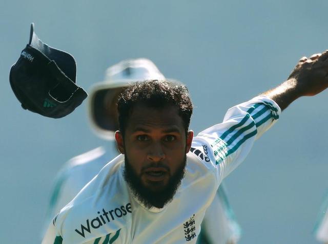 England's Adil Rashid, who is the visiting side’s spin spearhead, would be hoping to get among the wickets in Mohali. He tried a few variations while bowling at the nets during the England training session. (REUTERS)