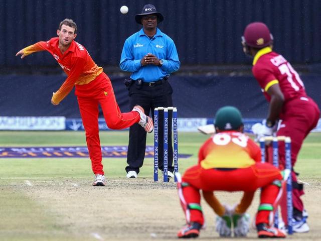 Zimbabwe players had every reason to dance in the rain after edging out West Indies by five runs under the Duckworth-Lewis method in Harare on Friday to qualify for the tri-series final against Sri Lanka. (AFP) Zimbabwe players had every reason to dance in the rain after edging out West Indies by five runs under the Duckworth-Lewis method in Harare on Friday to qualify for the tri-series final against Sri Lanka. (AFP)