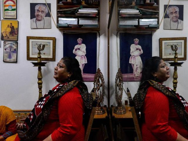 Acclaimed dancer Madhumita Raut watches students practice during a lesson. Natya Shastra is attributed to the ancient scholar Bharata Muni. (AFP) Acclaimed dancer Madhumita Raut watches students practice during a lesson. Natya Shastra is attributed to the ancient scholar Bharata Muni. (AFP)