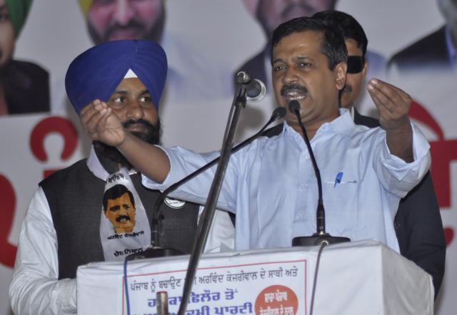 Kejriwal at the Goraya rally on Friday. (Sikander Singh Chopra/HT Photo)