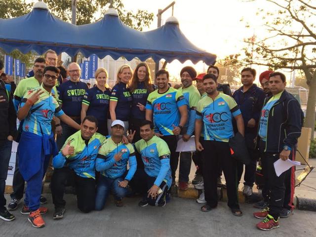 Cyclist, including members of Indirapuram Cycling club, leave for Etawah from GIP Mall at 6 am on Friday. ( Cyclist, including members of Indirapuram Cycling club, leave for Etawah from GIP Mall at 6 am on Friday. (