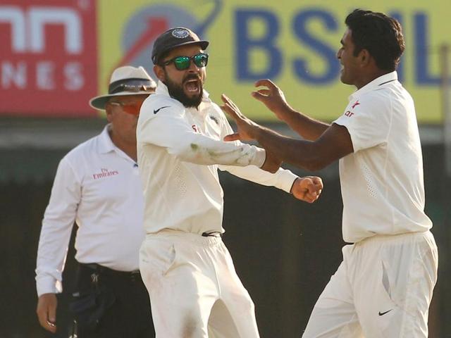 Jayant Yadav got the key wicket of Jonny Bairstow towards the fag end of the day.(Photo by: Deepak Malik/ BCCI/ SPORTZPICS)