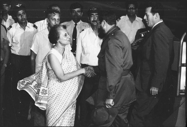 Then Prime Minister Indira Gandhi greets Fidel Castro upon his arrival in New Delhi enroute to Vietnam on September 10, 1973. (Rane Prakash/Hindustan Times) Then Prime Minister Indira Gandhi greets Fidel Castro upon his arrival in New Delhi enroute to Vietnam on September 10, 1973. (Rane Prakash/Hindustan Times)