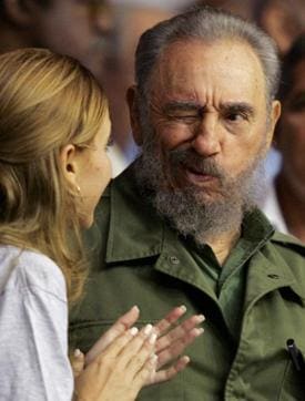 Cuban President Fidel Castro winks at a woman at the graduation of hundreds of Cuban art students at Havana's Sports City in this October 28, 2005 file photo. (Reuters) Cuban President Fidel Castro winks at a woman at the graduation of hundreds of Cuban art students at Havana's Sports City in this October 28, 2005 file photo. (Reuters)