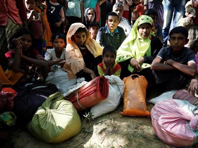 The ruins of a market set on fire at a Rohingya village outside Maugndaw in Rakhine state, Myanmar(REUTERS)