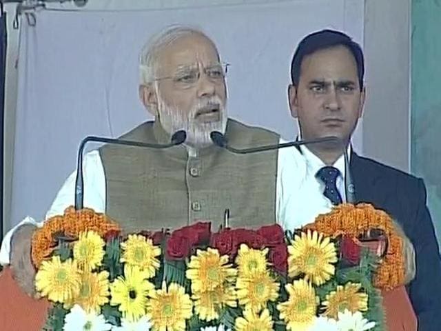 PM Modi addressing a public rally in Kushinagar. (ANI on Twitter) PM Modi addressing a public rally in Kushinagar. (ANI on Twitter)