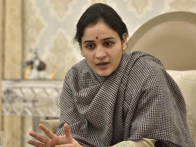 Aparna Yadav says she has won over members of the Yadav family with her “feminine energy” and that they have now opened up to her.(Saumya Khandelwal/HT Photo)
