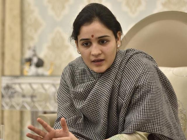 Aparna Yadav says she has won over members of the Yadav family with her “feminine energy” and that they have now opened up to her.(Saumya Khandelwal/HT Photo)