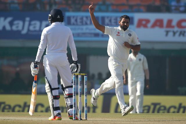 Mohammed Shami struck early on day 2 of the Mohali Test as he removed Adil Rashid. (Photo by: Deepak Malik/ BCCI/ SPORTZPICS)