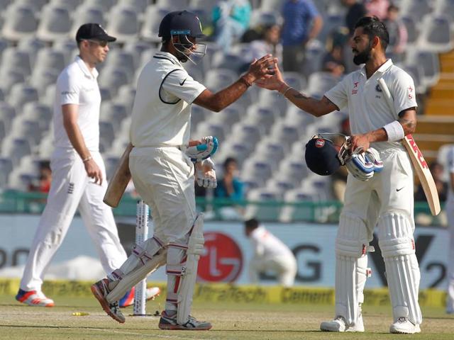 Virat Kohli and Cheteshwar Pujara shared a 75-run stand as India made good progress. At tea, India were 148/2. (BCCI) 