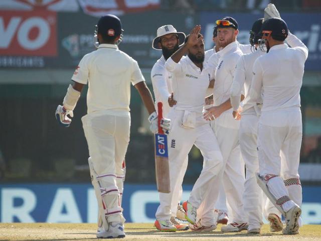 Adil Rashid prolonged Ajinkya Rahane’s poor form as he dismissed him with a googly for 0. (BCCI) 