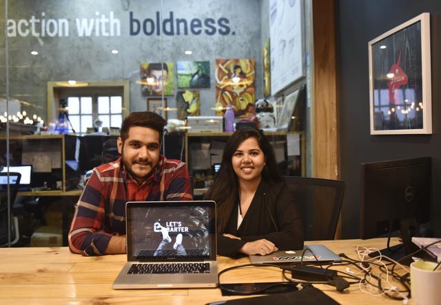 Sahil Dhingra and Pooja Bhayana at Let's Barter India in New Delhi (Sushil Kumar/HT PHOTO)