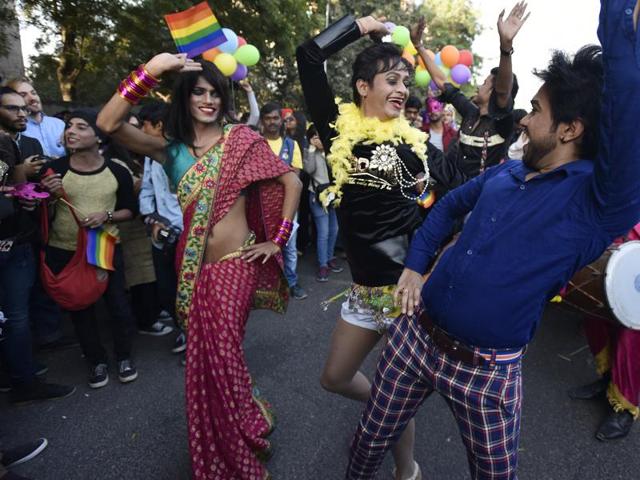 Hundreds of gay rights activists marched in a parade in New Delhi on Sunday. (Virendra Singh Gosain/HT PHOTO) Hundreds of gay rights activists marched in a parade in New Delhi on Sunday. (Virendra Singh Gosain/HT PHOTO)