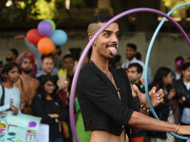 Organised by the Delhi Queer Pride Committee, the march kicked off from the corner of Barakhamba Road and Tolstoy Marg. (Virendra Singh Gosain/HT PHOTO) Organised by the Delhi Queer Pride Committee, the march kicked off from the corner of Barakhamba Road and Tolstoy Marg. (Virendra Singh Gosain/HT PHOTO)
