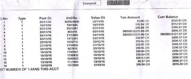 Balwinder Singh’s account statement (DR here means debit and CR means credit); and (below) the bank SMS about the credit.