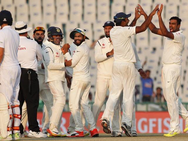 Ravichandran Ashwin picked up the wicket of Ben Stokes in the final over of the day as England ended on 78/4, trailing India by 56 runs. (Photo by: Deepak Malik/ BCCI/ SPORTZPICS)