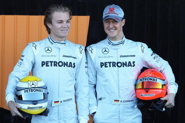 Nico Rosberg joined Mercedes for the 2010 season and partnered seven-times world champion Michael Schumacher. The younger German scored 142 points to Schumacher’s 72. (Getty Images) Nico Rosberg joined Mercedes for the 2010 season and partnered seven-times world champion Michael Schumacher. The younger German scored 142 points to Schumacher’s 72. (Getty Images)
