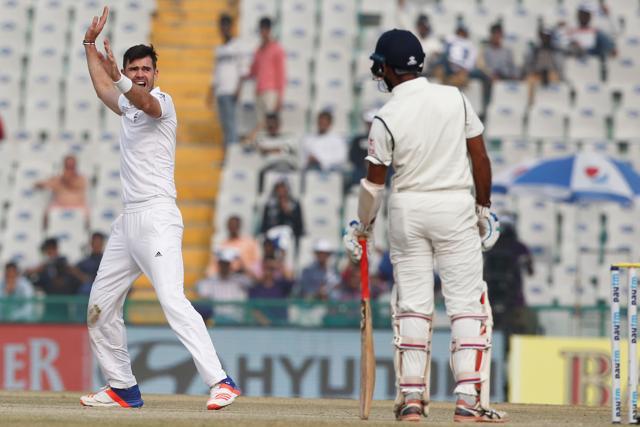 James Anderson bowled a hostile spell to Cheteshwar Pujara but India made smooth progress. (Photo by: Deepak Malik/ BCCI/ SPORTZPICS)