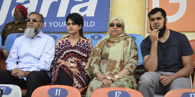 Hasseb Hameed’s family in Mohali on Tuesday. His dad Ismail is on the extreme left (Keshav Singh-Hindustan Times) Hasseb Hameed’s family in Mohali on Tuesday. His dad Ismail is on the extreme left (Keshav Singh-Hindustan Times)