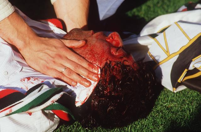 14 Italian fans were crushed by a fallen wall, while fleeing Liverpool fans prior to the 1985 European Cup final in Brussels, Belgium. (Getty Images/ All Sport) 14 Italian fans were crushed by a fallen wall, while fleeing Liverpool fans prior to the 1985 European Cup final in Brussels, Belgium. (Getty Images/ All Sport)