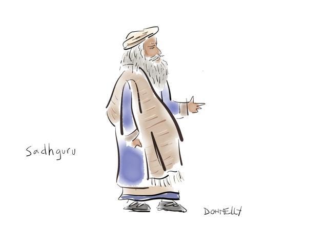 Spiritual leader Sadhguru illustrated by Liza Donnelly, staff cartoonist at the New Yorker. Spiritual leader Sadhguru illustrated by Liza Donnelly, staff cartoonist at the New Yorker.