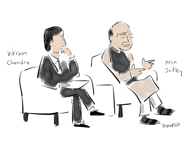 Vikram Chandra in conversation with finance minister Arun Jaitley. Vikram Chandra in conversation with finance minister Arun Jaitley.