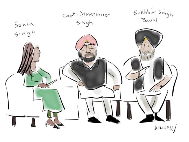 Punjab’s deputy chief minister, Sukhbir Singh Badal, and his political rival and Congress leader, Capt Amarinder Singh, in a discussion with Sonia Singh, editorial director, NDTV. Punjab’s deputy chief minister, Sukhbir Singh Badal, and his political rival and Congress leader, Capt Amarinder Singh, in a discussion with Sonia Singh, editorial director, NDTV.
