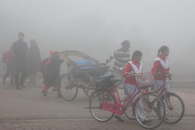 Students on their way to school on a foggy morning in Ambala on December 2. (PTI) Students on their way to school on a foggy morning in Ambala on December 2. (PTI)