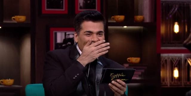 Karan Johar tried to not burst out laughing but failed every single time during the last episode. Courtesy, Ranbir Kapoor and Ranvir Singh. (Screen grab)
