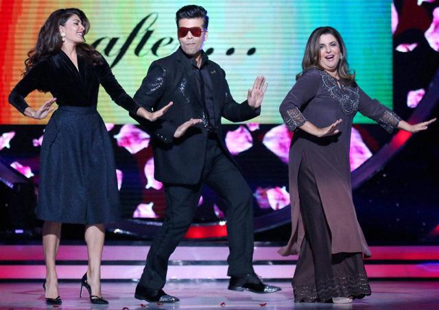 Bollywood actor Jacqueline Fernandez with film makers Karan Johar and Farah Khan on the sets of Jhalak Dikhhla Jaa in Mumbai. (PTI) Bollywood actor Jacqueline Fernandez with film makers Karan Johar and Farah Khan on the sets of Jhalak Dikhhla Jaa in Mumbai. (PTI)