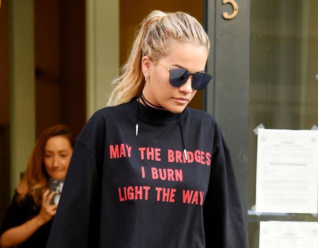Singer Rita Ora sports the classic dialogue May the bridges I burn light the way on her T-shirt. (Josiah Kamau) Singer Rita Ora sports the classic dialogue May the bridges I burn light the way on her T-shirt. (Josiah Kamau)