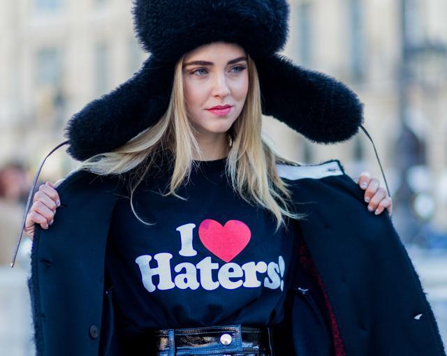 Chiara Ferragni flaunts this slogan T-shirt at the Paris Fashion Week Spring/Summer 2017. (Christian Vierig) Chiara Ferragni flaunts this slogan T-shirt at the Paris Fashion Week Spring/Summer 2017. (Christian Vierig)