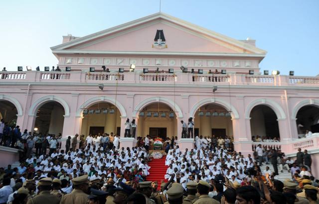 The scene outside Rajaji Hall where the body of Tamil Nadu state leader Jayalalithaa rests before cremation. Grief-stricken supporters wailed and mourned the death of their leader. (AFP) The scene outside Rajaji Hall where the body of Tamil Nadu state leader Jayalalithaa rests before cremation. Grief-stricken supporters wailed and mourned the death of their leader. (AFP)