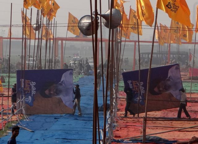 At the rally venue in Moga on Wednesday. (Parampreet Singh Narula/HT)