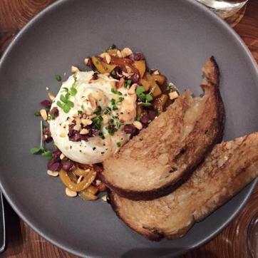 Burrata, marinated peppers, hazelnuts, kalamata olives , focaccia. (Photo courtesy: The Table )