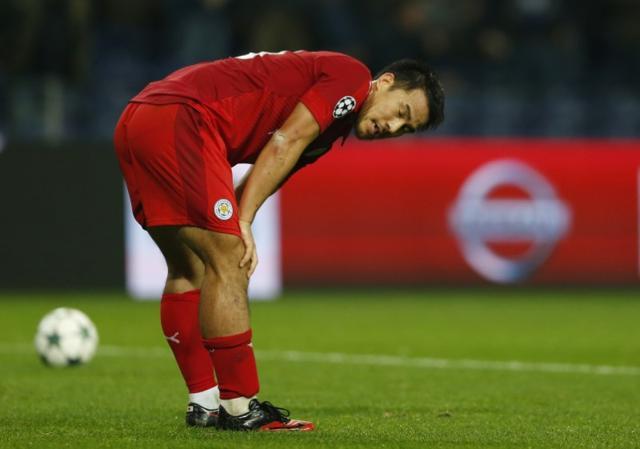 Leicester City striker Shinji Okazaki’s expression says it all. (REUTERS) Leicester City striker Shinji Okazaki’s expression says it all. (REUTERS)